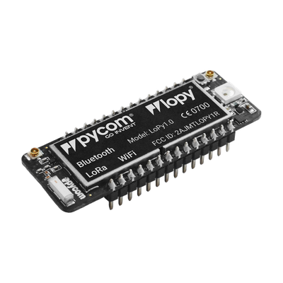 Figure 1: The LoPy module from PyCom. This board features LoRaWAN, WiFi, and BLE for connectivity, and can be programmed using MicroPython